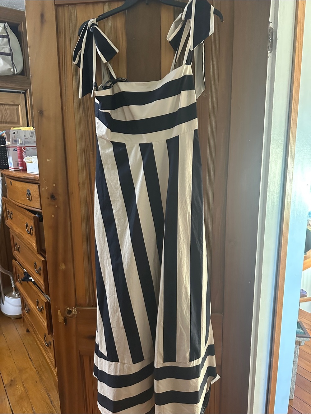 RACHEL Rachel Roy Black and White Striped Tie-Shoulder Maxi Dress